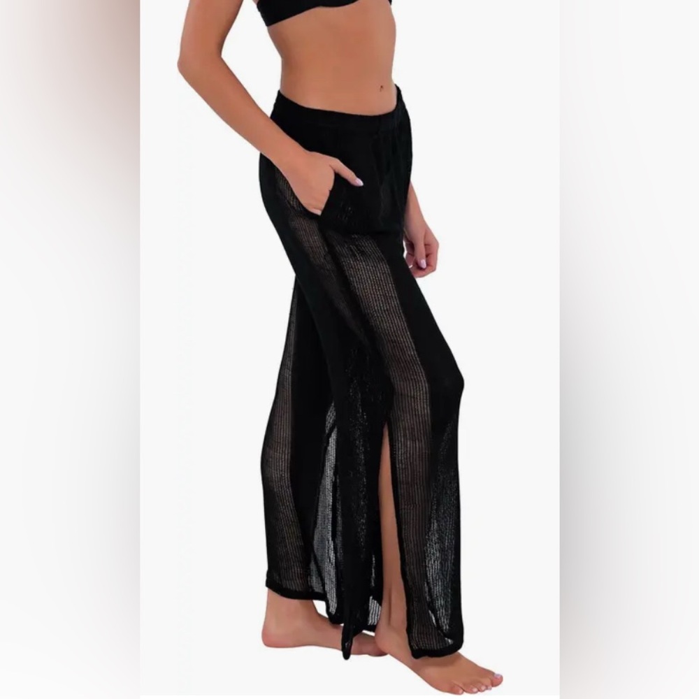 Black Sheer Beach Cover Up Pants